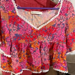 Burstydusty Floral Blouse - Vibrant Pink and Orange